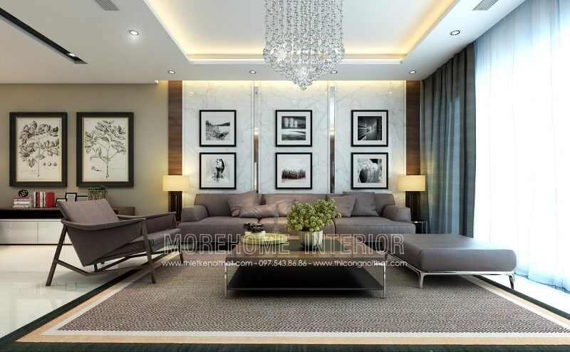 Sofa hiện đại với thiết kế đơn giản, gọn gàng bọc da màu ghi sáng tạo nên phong cách trẻ trung dễ dàng kết hợp với đồ nội thất trong phòng Thiết kế biệt thự