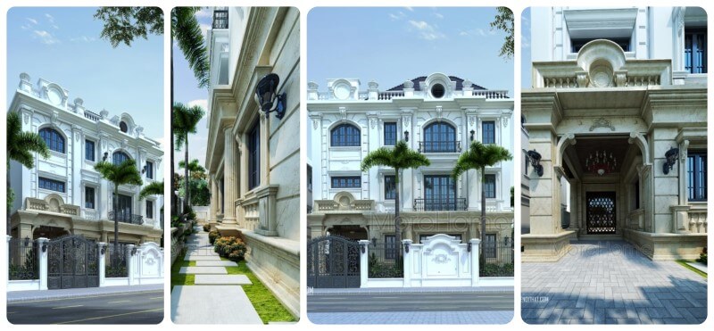 Thiết kế biệt thự 3 tầng kiến trúc tân cổ điển kiểu Pháp sang trọng tại KĐT Xuân Phương, Từ Liêm, Hà Nội Thiết kế kiến trúc, thiết kế nội thất biệt thự tân cổ điển
