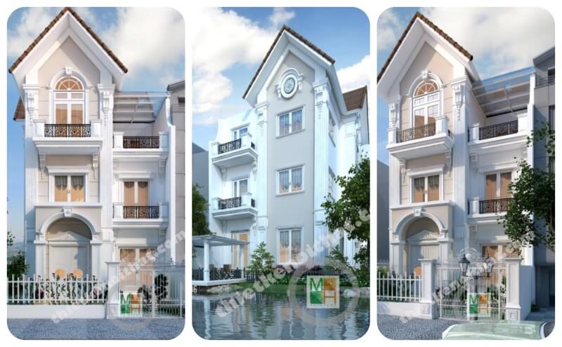 Mẫu thiết kế kiến trúc đẹp cho nhà biệt thự Vinhomes Riverside Sài Đồng Hà Nội Thiết kế kiến trúc, thiết kế nội thất biệt thự tân cổ điển