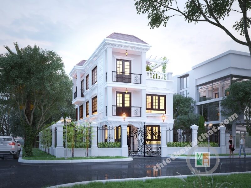 Thiết kế kiến trúc nhà biệt thự đơn lập 3 tầng tân cổ điển tại Phú Mỹ Hưng Sài Gòn Thiết kế kiến trúc, thiết kế nội thất biệt thự tân cổ điển