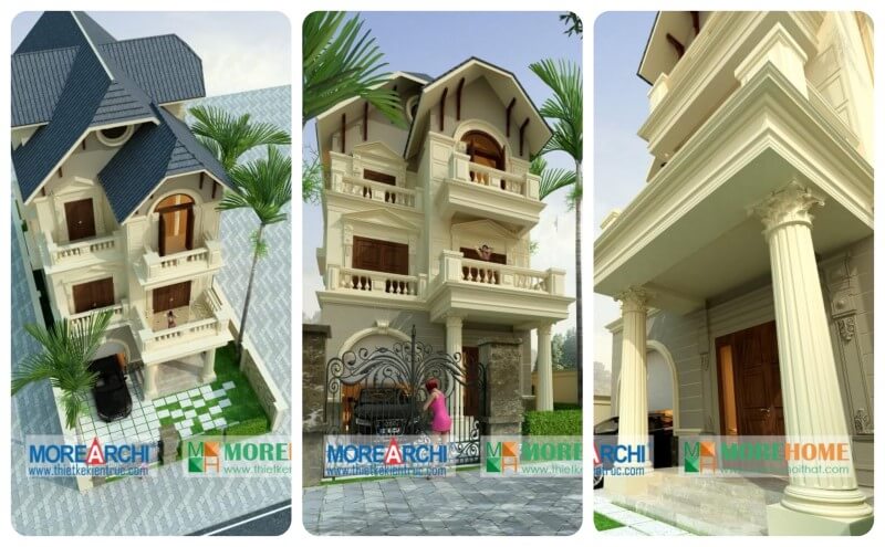 Mẫu thiết kế biệt thự mái thái 3 tầng kiến trúc tân cổ điển đẹp tại Mỹ Đình Hà Nội Thiết kế kiến trúc, thiết kế nội thất biệt thự tân cổ điển