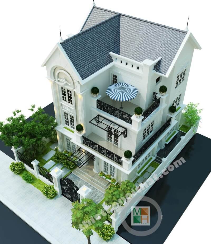 Thiết kế kiến trúc biệt thự 3 tầng phong cách tân cổ điển sang trọng tại Việt Hưng Long Biên Hà Nội Thiết kế kiến trúc, thiết kế nội thất biệt thự tân cổ điển