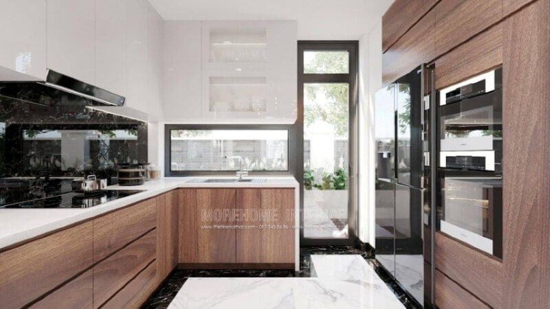 Có thể nói trong ý tưởng trang trí nội thất phòng bếp đặc biệt là biệt thự, nhà phố thì mặt bếp lại càng được chú trọng, các vật liệu dần đổi mới để đạt tới sự hoàn hảo, vì thế không thể thiếu sót chất liệu đá hoa cương màu trắng kết hợp đá ốp bếp màu đen chỉ trắng vừa đẹp vừa sang như trong đây. Hiện nay, các dòng đá như đá nhân tạo LG, đá thạch anh hay đá nhân tạo LG,.. đều được Morestone thương hiệu thi công đá ốp bếp uy tín của Morehome sử dụng.