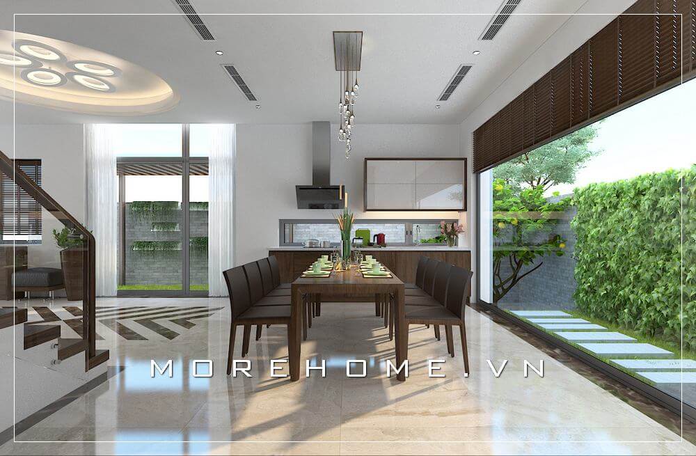 Thiết kế nội thất phòng bếp liền ăn hiện đại và trẻ trung cho nhà biệt thự