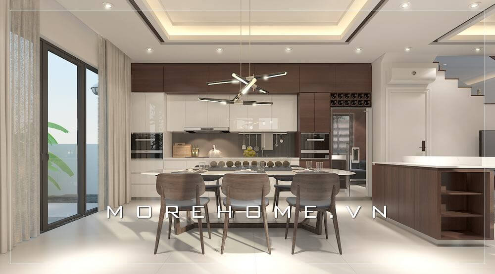 Thiết kế nội thất phòng ăn liền bếp theo phong cách hiện đại mang đến không gian tiện nghi và tinh tế cho người sử dụng Thiết kế biệt thự