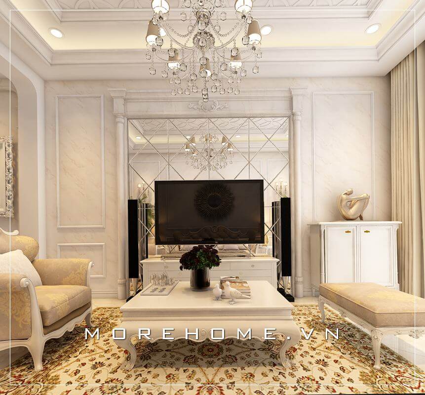trang trí không gian phòng khách biệt thự tân cổ điển sang trọng và đẳng cấp Thiết kế biệt thự