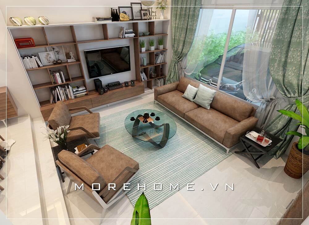 Mẫu trang trí nội thất phòng khách biệt thự cao cấp phong cách hiện đại nhưng không kém phần sang trọng, ấm áp. Thiết kế biệt thự