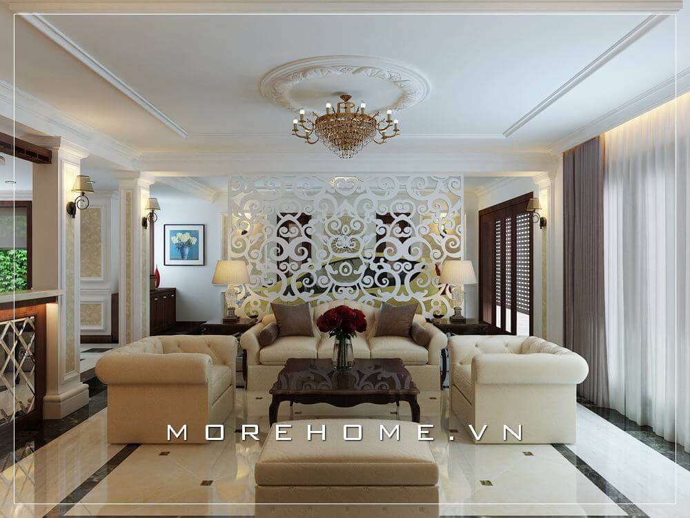 Thiết kế không gian phòng khách biệt thự với nội thất tân cổ điển sang trọng và đẳng cấp Thiết kế biệt thự