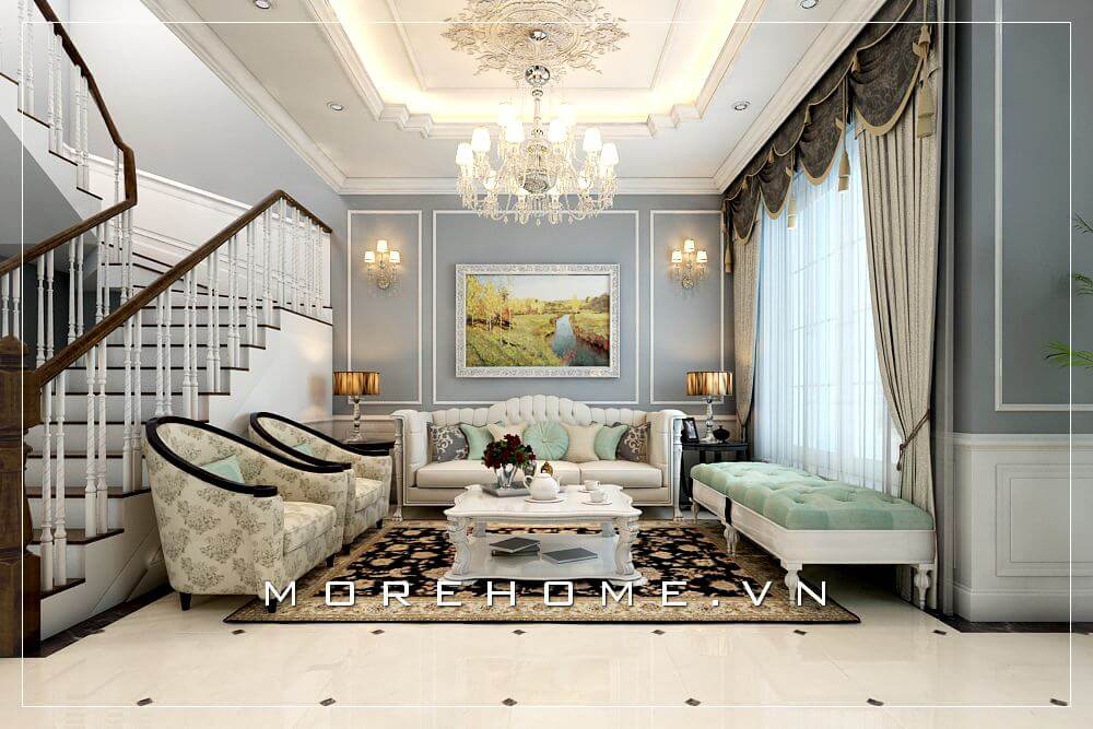 Thiết kế nội thất phòng khách tân cổ điển đẹp, sang trọng cho không gian nhà biệt thự Thiết kế biệt thự