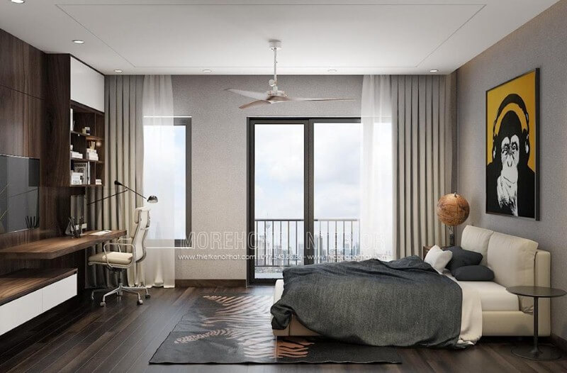 Thiết kế nội thất phòng ngủ dành cho con theo phong cách tối giản nhưng khá sinh động đẹp mắt. Thiết kế biệt thự