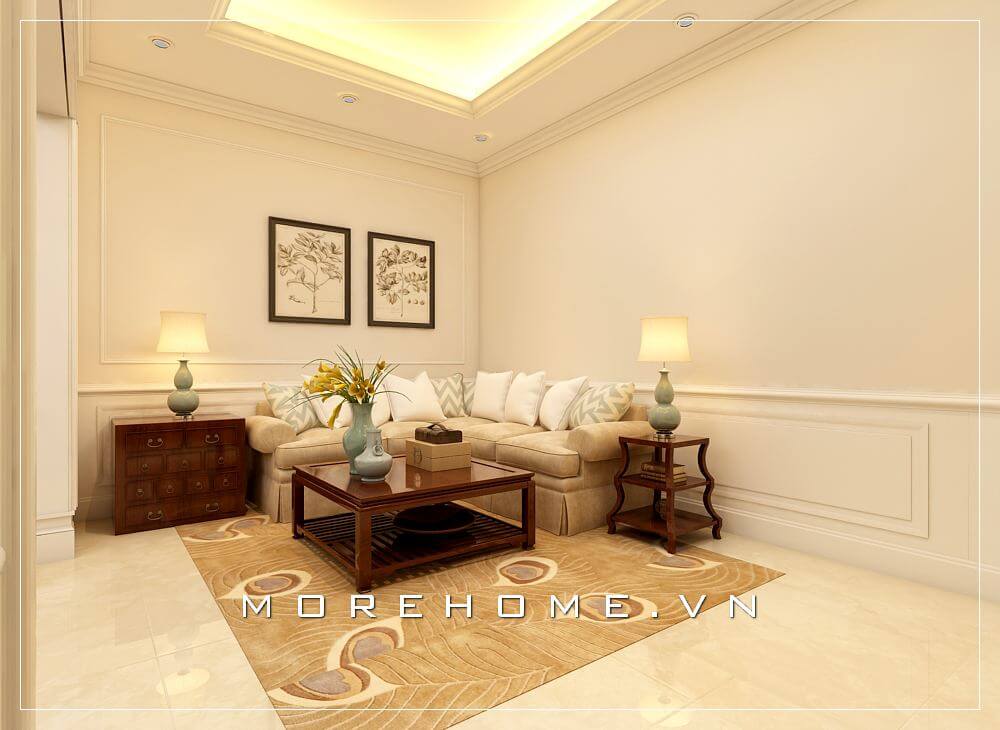 Trang trí phòng khách tân cổ điển sang trọng với nội thất đò gỗ tự nhiên cao cấp cho không gian nhà phố Thiết kế biệt thự