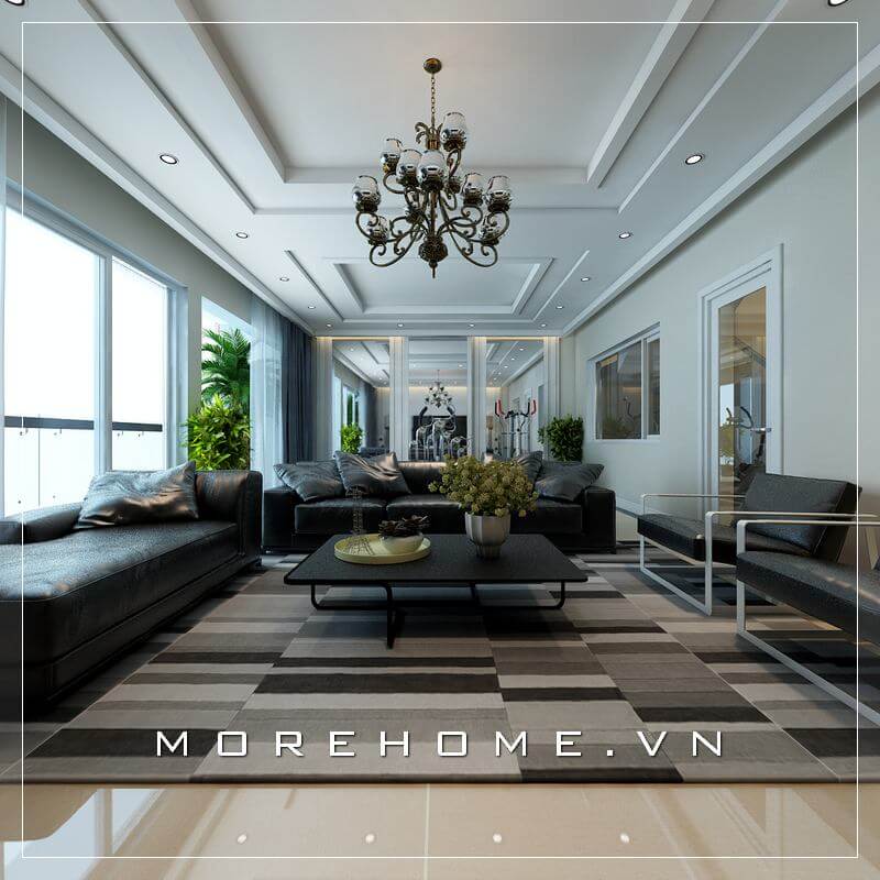Trang trí nội thất phòng khách biệt thự ấn tượng hơn với tone màu trắng- đen tạo nên cảm giác hài hòa và các đường nét trạm khắc trang trí trở lên tinh xảo và khéo léo. Thiết kế biệt thự
