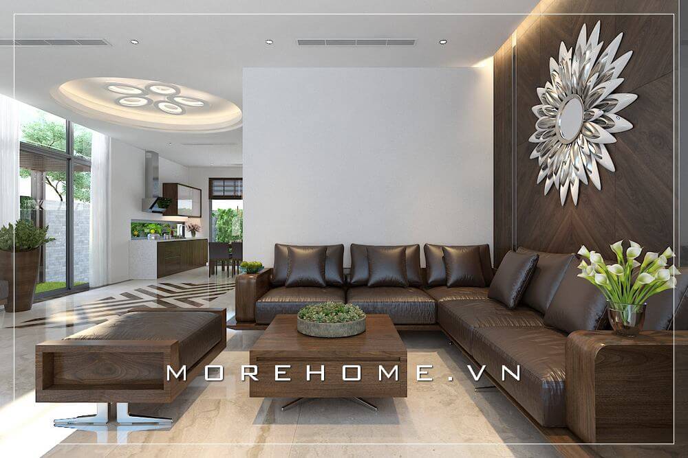 trang trí nội thất gỗ tự nhiên cho phòng khách nhà phố ấn tượng mang đến không gian ấm úng và sang trọng Thiết kế biệt thự