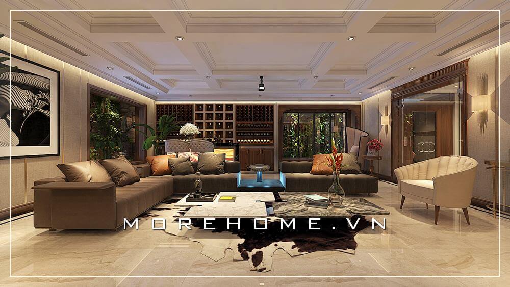 Mẫu thiết kế phòng khách biệt thự đẹp cùng nội thất hiện đại và đường nét tinh tế mang vẻ đẹp sang trọng đẳng cấp Thiết kế nội thất