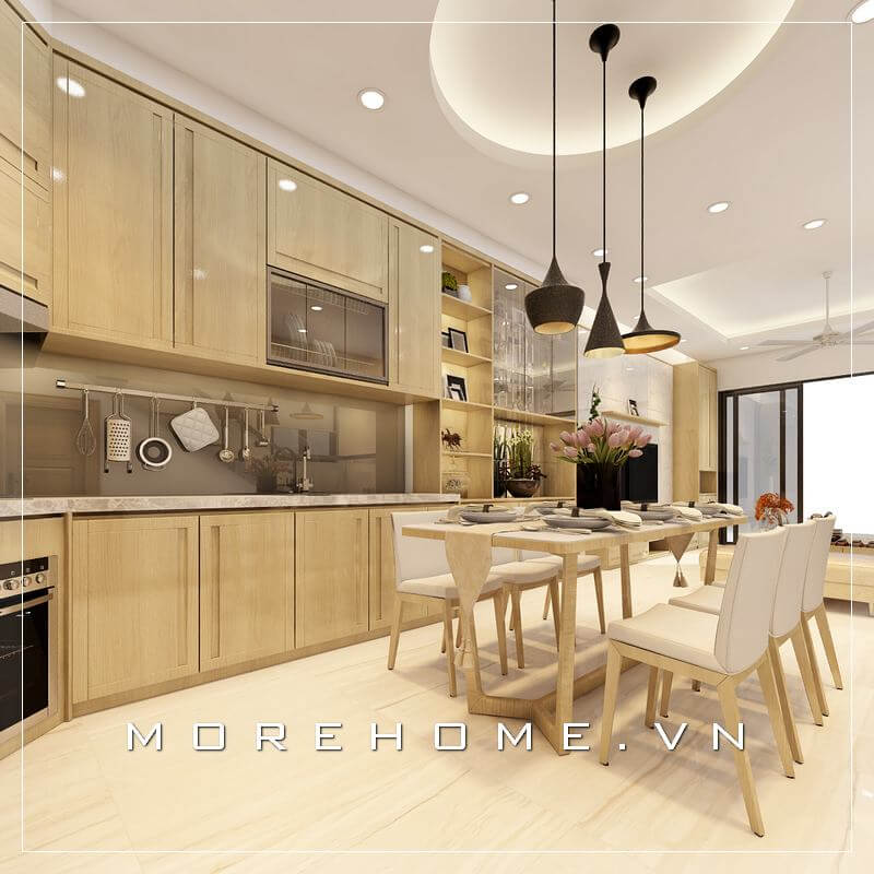 Thiết kế phòng bếp liền phòng ăn hiện đại tạo không gian sinh hoạt tiện nghi cho người nội trợ Thiết kế biệt thự