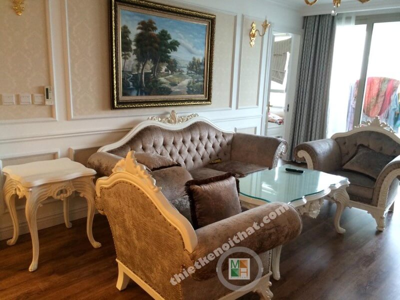 Thi công sofa tân cổ điển bọc nỉ nhung sang trọng cho chung cư Mandarin Garden Hòa Phát Mẫu nội thất biệt thự tân cổ điển đẹp