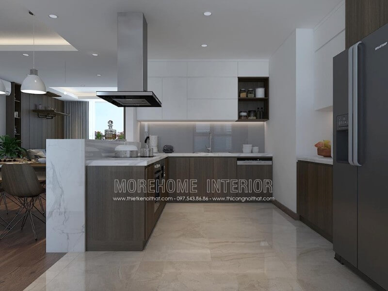 Bố trí đồ nội thất bếp chung cư khoa học tiện nghi Thiết kế phòng bếp chung cư