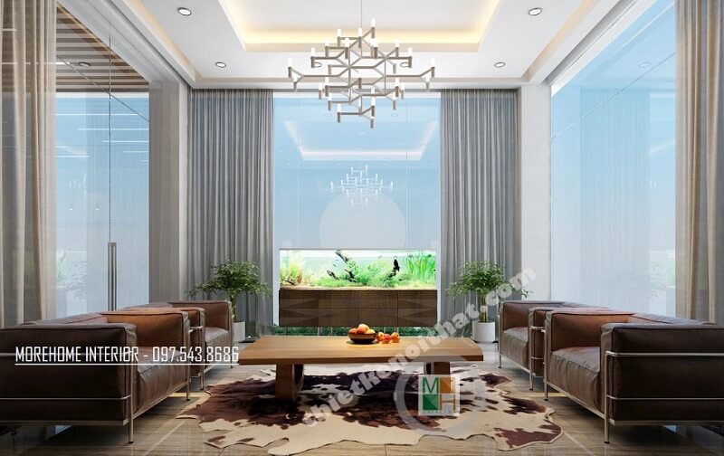 Mẫu thiết kế nội thất phòng khách biệt thự đẳng cấp với sự xuất hiện của bộ sofa bọc da cao cấp tạo điểm nhấn nổi bật cho căn phòng Ấn tượng với các mẫu thiết kế phòng khách biệt thự, nhà phố đẹp