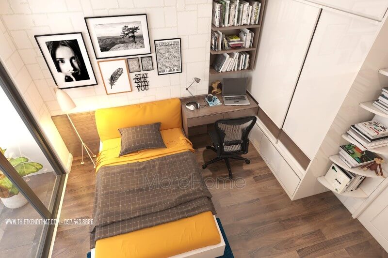 Tủ quần áo từ gỗ công nghiệp acrylic màu trắng trang nhã vừa mang đến tính thẩm mỹ cao vừa tạo cảm giác cơi nới cho không gian Mẫu thiết kế nội thất chung cư đẹp