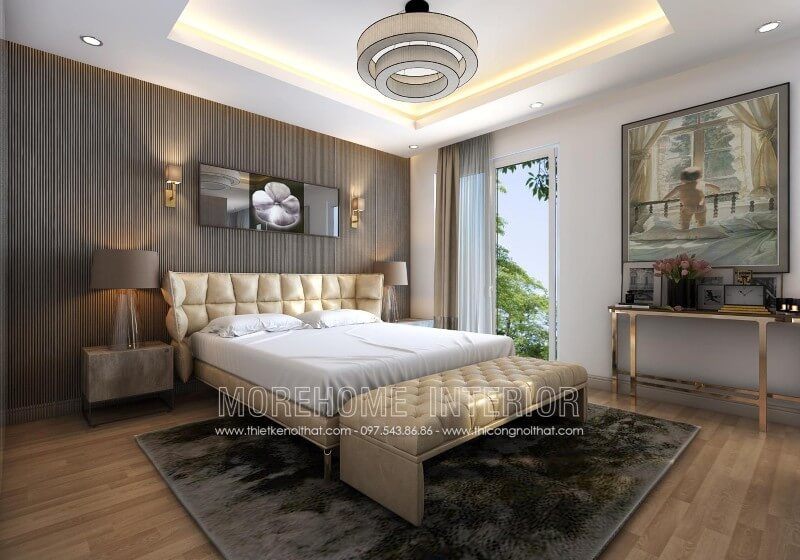 Giường ngủ gỗ tần bì nhập khẩu cao cấp bọc da toàn bộ, phần chân giường KTS lựa chọn chân sắt phun sơn tình điện tạo nên sự thống thoáng không quá bí bách