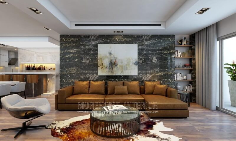 Sofa hiện đại MS-003 bọc da màu nâu sang trọng, dễ dàng vệ sinh cho phòng khách nhà phố