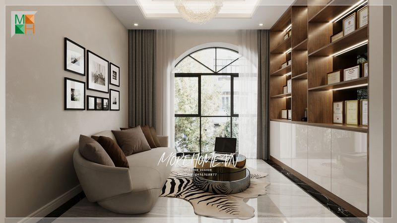 Kệ tủ phòng khách với kiểu dáng thiết kế ấn tượng hiện đại giúp tạo nên sự sang trọng và ấn tượng của không gian căn phòng.