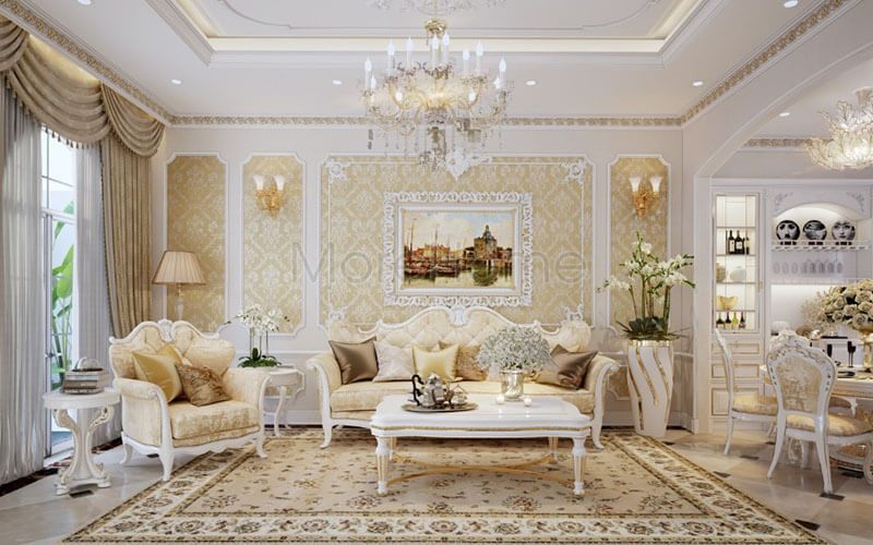 Mẫu thiết kế nội thất phòng khách tổng hợp những phong cách cổ điển, cao cấp sẽ góp phần tạo nên một không gian sống sang trọng và ấn tượng.